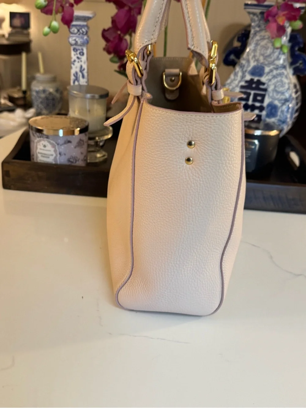 🩷 MARK & GRAHAM ESSENTIAL LEATHER TOTE IN A LIGHT LEATHER BLUSH COLOR!